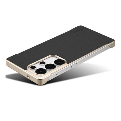 For Samsung Galaxy S25 5G Denior A20 Genuine Leather Litchi Texture MagSafe Frameless Phone Case(Black) by Denior