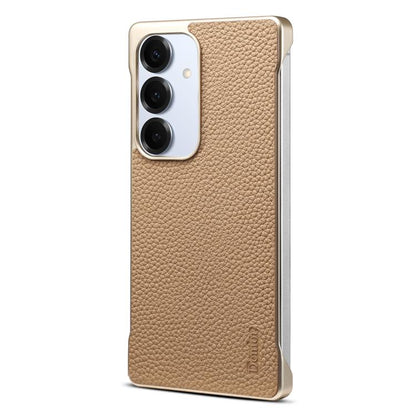 For Samsung Galaxy S25 5G Denior A20 Genuine Leather Litchi Texture MagSafe Frameless Phone Case(Khaki) by Denior