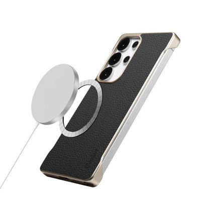 For Samsung Galaxy S25+ 5G Denior A20 Genuine Leather Litchi Texture MagSafe Frameless Phone Case(Black) by Denior