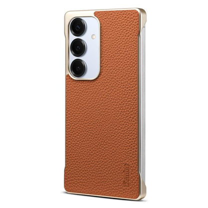 For Samsung Galaxy S25+ 5G Denior A20 Genuine Leather Litchi Texture MagSafe Frameless Phone Case(Brown) by Denior