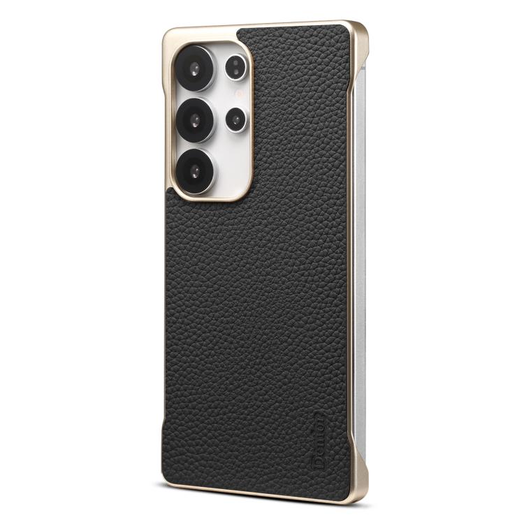 For Samsung Galaxy S25 Ultra 5G Denior A20 Genuine Leather Litchi Texture MagSafe Frameless Phone Case(Black) by Denior