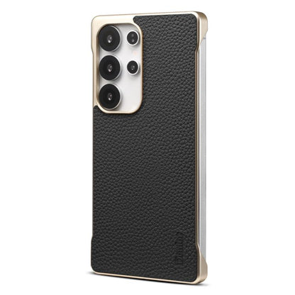 For Samsung Galaxy S25 Ultra 5G Denior A20 Genuine Leather Litchi Texture MagSafe Frameless Phone Case(Black) by Denior