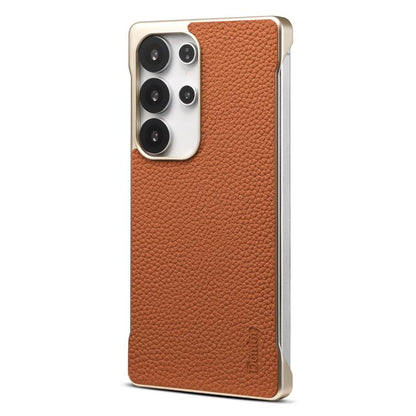 For Samsung Galaxy S25 Ultra 5G Denior A20 Genuine Leather Litchi Texture MagSafe Frameless Phone Case(Brown) by Denior