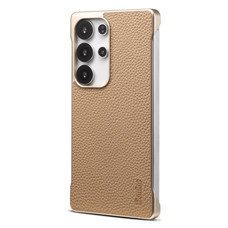 For Samsung Galaxy S25 Ultra 5G Denior A20 Genuine Leather Litchi Texture MagSafe Frameless Phone Case(Khaki) by Denior
