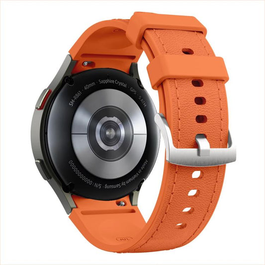 For Samsung Galaxy Watch 7 / 6 / 5 / 4 Silver Pin Buckle Leather Silicone Watch Band(Orange) by bashfashion