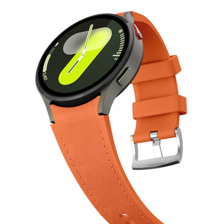 For Samsung Galaxy Watch 7 / 6 / 5 / 4 Silver Pin Buckle Leather Silicone Watch Band(Orange) by bashfashion
