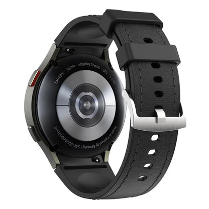 For Samsung Galaxy Watch 7 / 6 / 5 / 4 Silver Pin Buckle Leather Silicone Watch Band(Black) by bashfashion