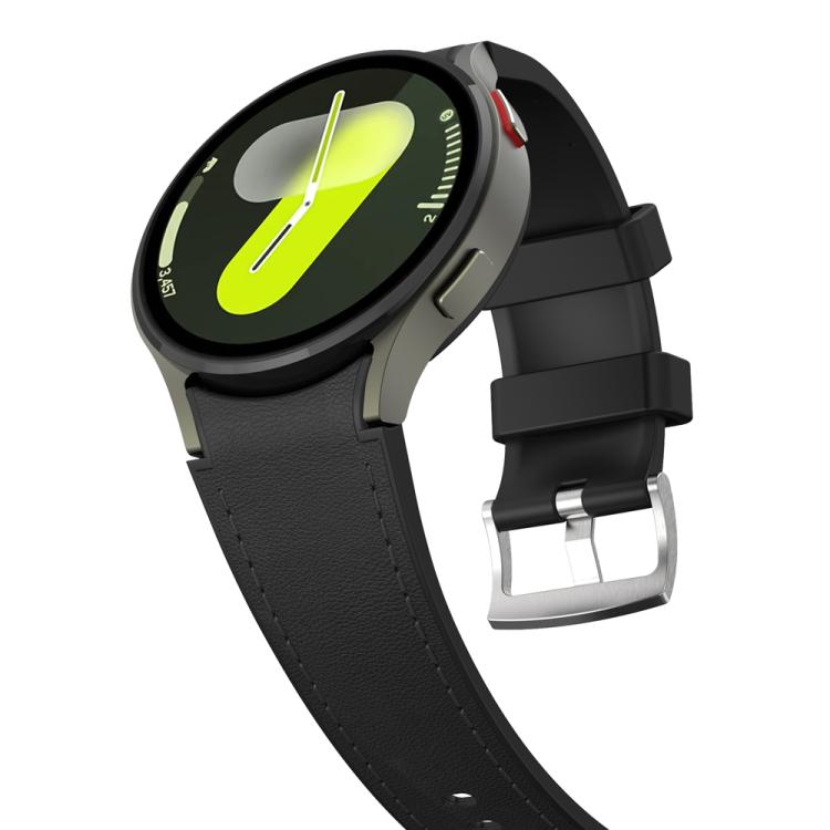 For Samsung Galaxy Watch 7 / 6 / 5 / 4 Silver Pin Buckle Leather Silicone Watch Band(Black) by bashfashion