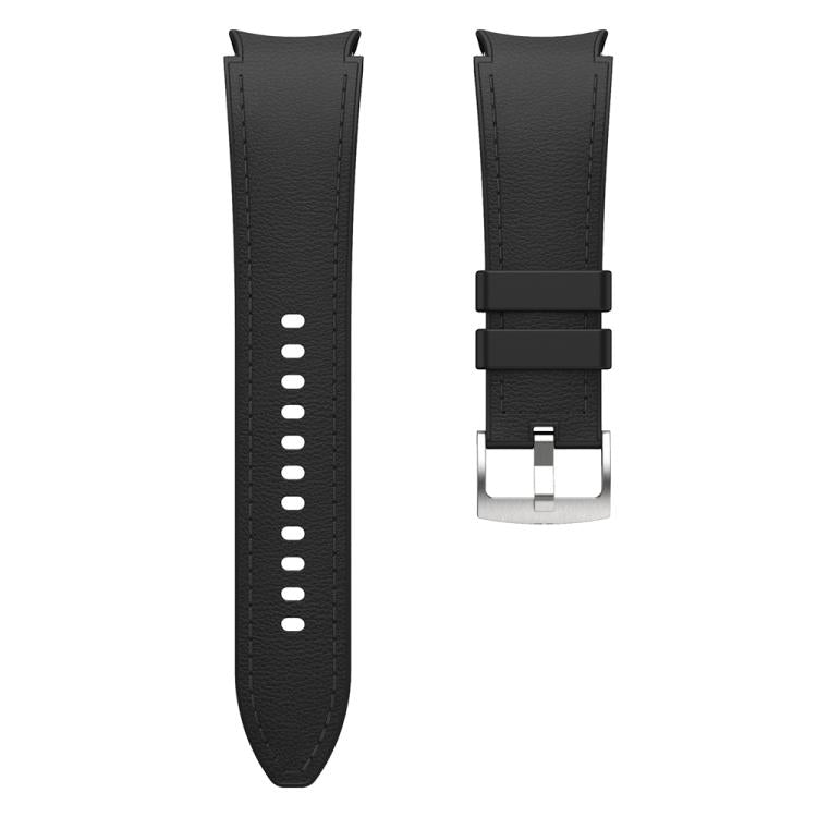 For Samsung Galaxy Watch 7 / 6 / 5 / 4 Silver Pin Buckle Leather Silicone Watch Band(Black) by bashfashion