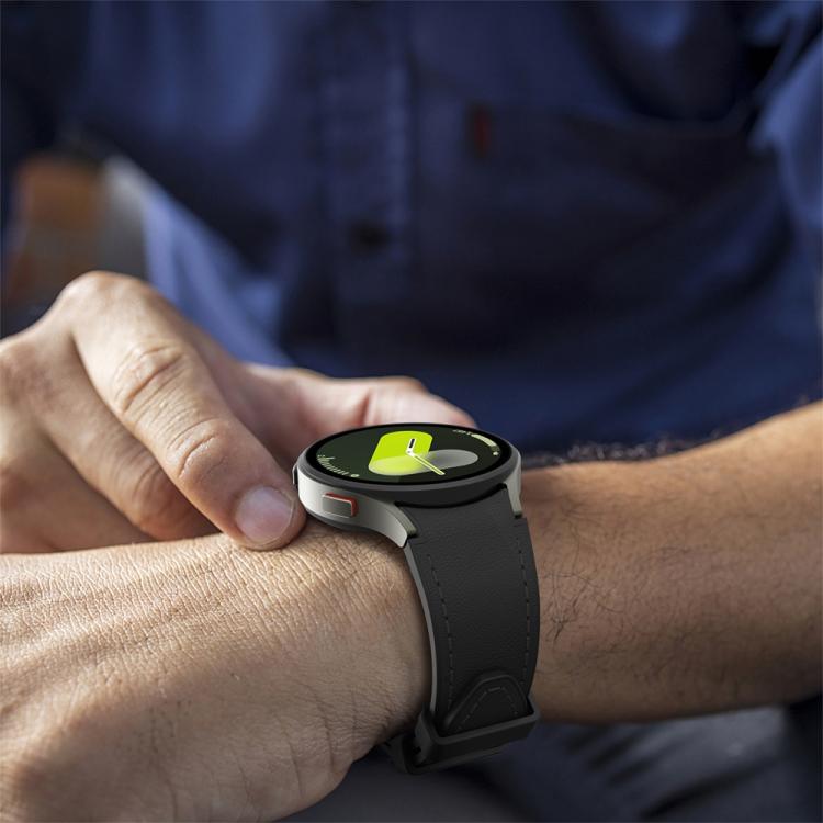 For Samsung Galaxy Watch 7 / 6 / 5 / 4 Silver Pin Buckle Leather Silicone Watch Band(Black) by bashfashion