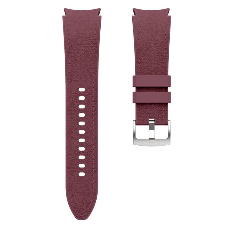 For Samsung Galaxy Watch 7 / 6 / 5 / 4 Silver Pin Buckle Leather Silicone Watch Band(Wine Red) by bashfashion