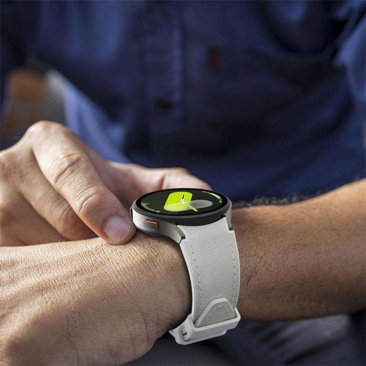 For Samsung Galaxy Watch 7 / 6 / 5 / 4 Silver Pin Buckle Leather Silicone Watch Band(Light Grey) by bashfashion