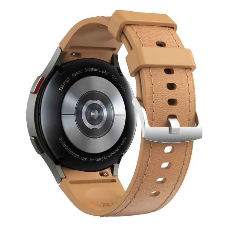 For Samsung Galaxy Watch 7 / 6 / 5 / 4 Silver Pin Buckle Leather Silicone Watch Band(Light Brown) by bashfashion