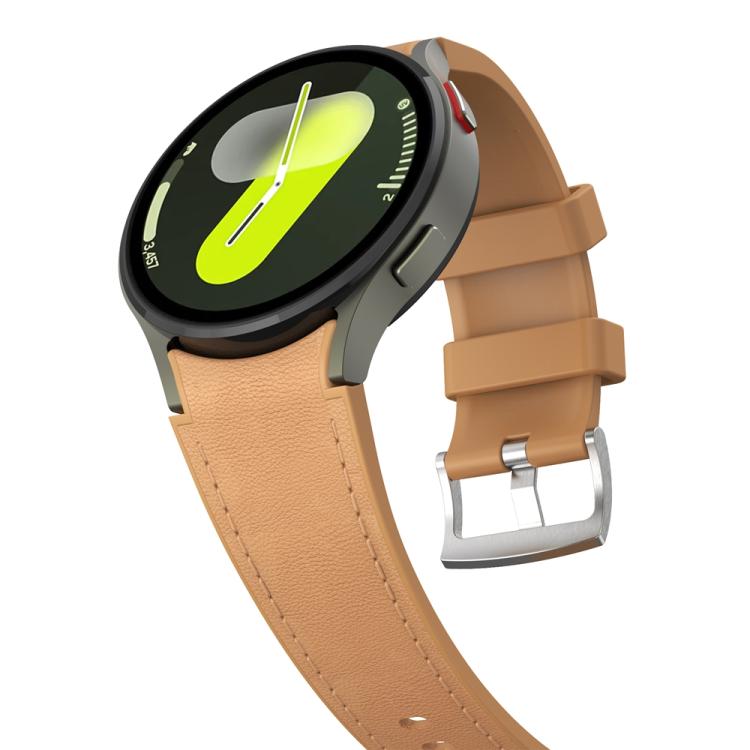 For Samsung Galaxy Watch 7 / 6 / 5 / 4 Silver Pin Buckle Leather Silicone Watch Band(Light Brown) by bashfashion