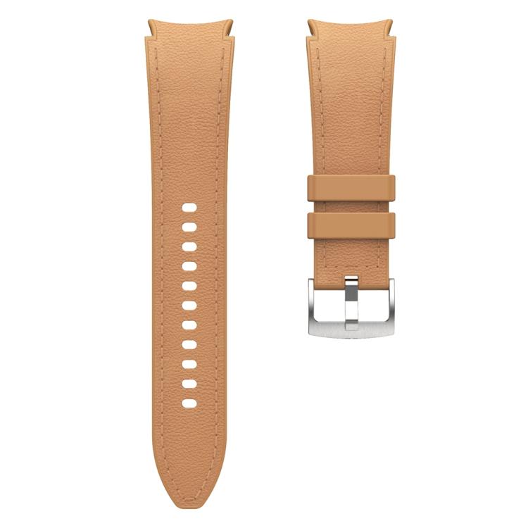 For Samsung Galaxy Watch 7 / 6 / 5 / 4 Silver Pin Buckle Leather Silicone Watch Band(Light Brown) by bashfashion