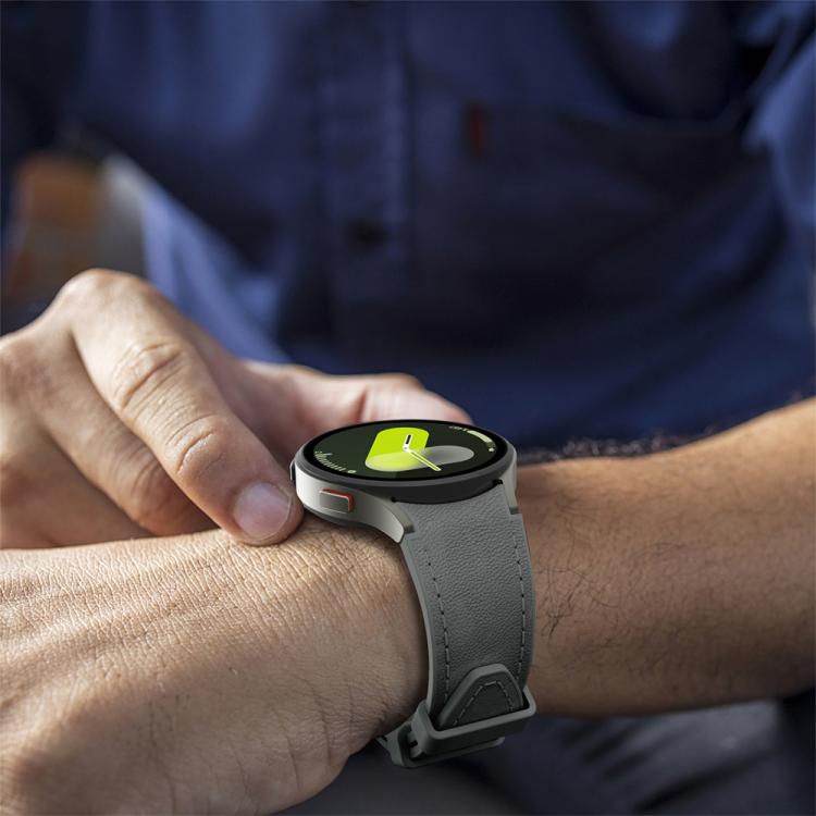 For Samsung Galaxy Watch 7 / 6 / 5 / 4 Silver Pin Buckle Leather Silicone Watch Band(Dark Grey) by bashfashion