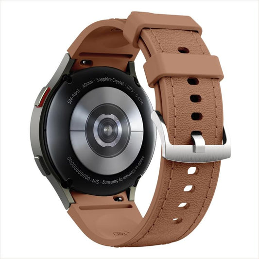 For Samsung Galaxy Watch 7 / 6 / 5 / 4 Silver Pin Buckle Leather Silicone Watch Band(Dark Brown) by bashfashion