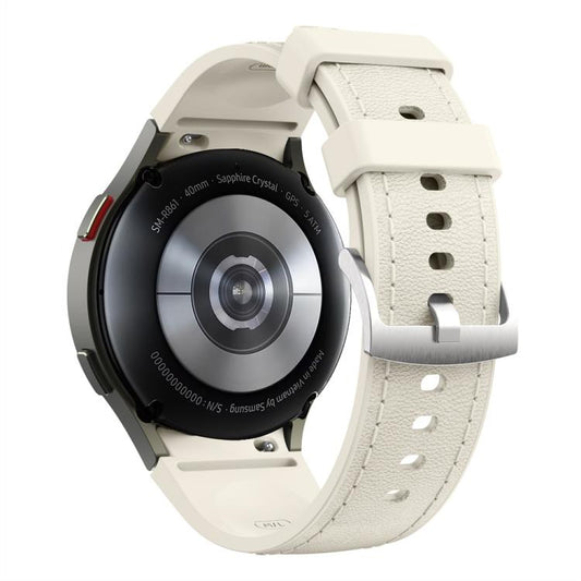 For Samsung Galaxy Watch 7 / 6 / 5 / 4 Silver Pin Buckle Leather Silicone Watch Band(Starlight) by bashfashion