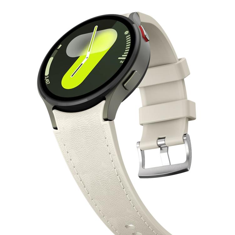 For Samsung Galaxy Watch 7 / 6 / 5 / 4 Silver Pin Buckle Leather Silicone Watch Band(Starlight) by bashfashion