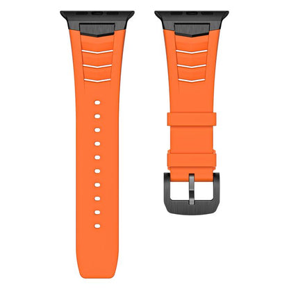 For Apple Watch Ultra / Ultra 2 49mm Stainless Steel Buckle Fluororubber Watch Band(Orange Black) by bashfashion