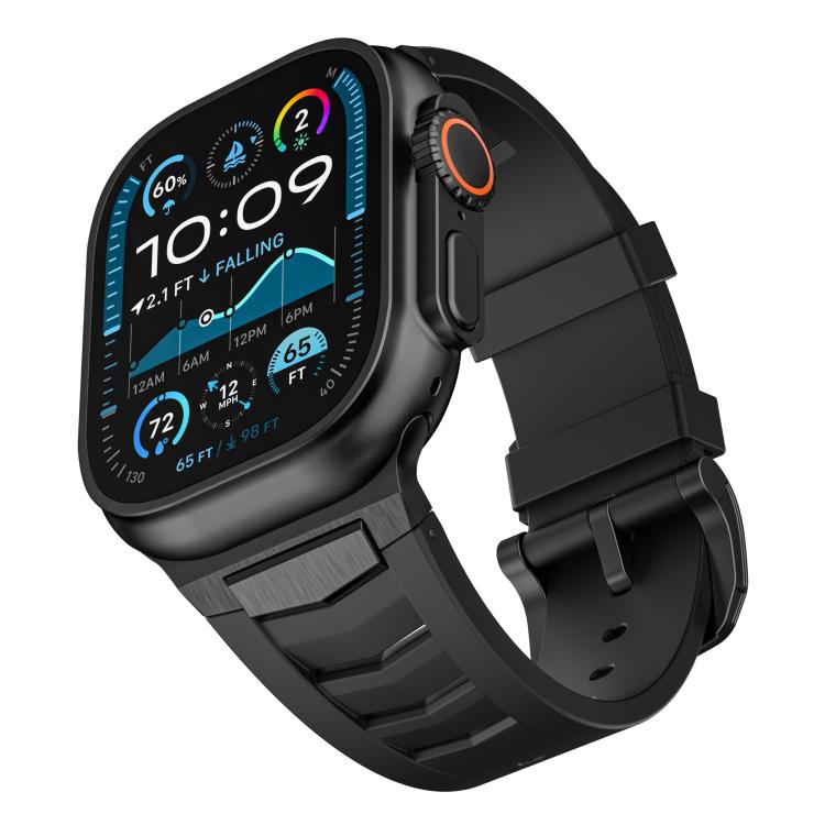 For Apple Watch Ultra / Ultra 2 49mm Stainless Steel Buckle Fluororubber Watch Band(Black Black) by bashfashion