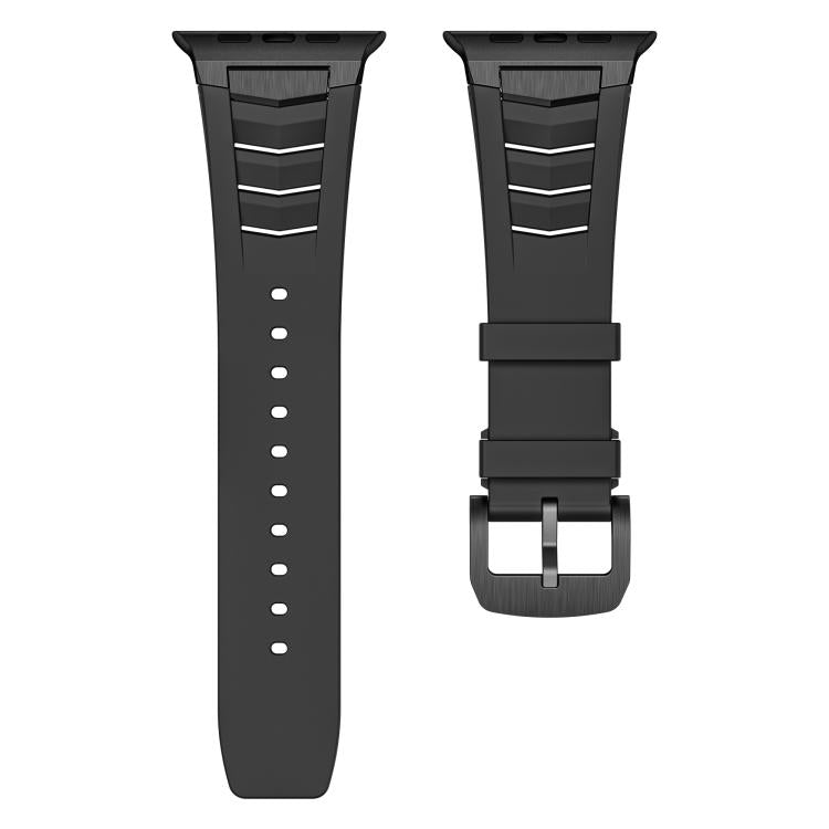 For Apple Watch Ultra / Ultra 2 49mm Stainless Steel Buckle Fluororubber Watch Band(Black Black) by bashfashion