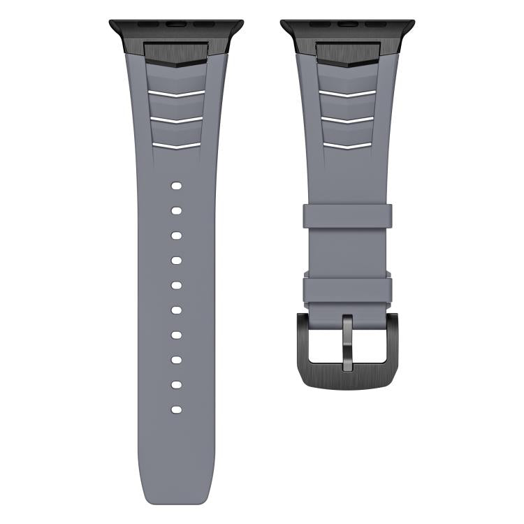 For Apple Watch Ultra / Ultra 2 49mm Stainless Steel Buckle Fluororubber Watch Band(Grey Black) by bashfashion