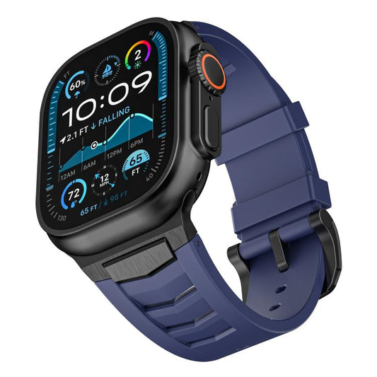 For Apple Watch Ultra / Ultra 2 49mm Stainless Steel Buckle Fluororubber Watch Band(Blue Black) by bashfashion