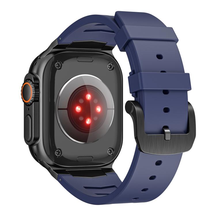 For Apple Watch Ultra / Ultra 2 49mm Stainless Steel Buckle Fluororubber Watch Band(Blue Black) by bashfashion