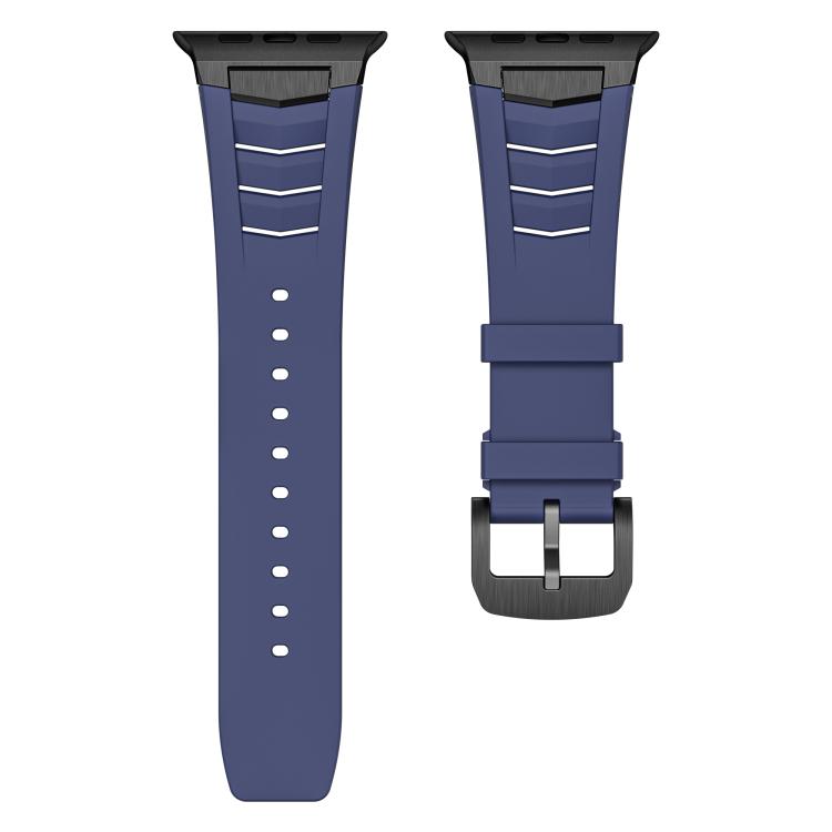 For Apple Watch Ultra / Ultra 2 49mm Stainless Steel Buckle Fluororubber Watch Band(Blue Black) by bashfashion