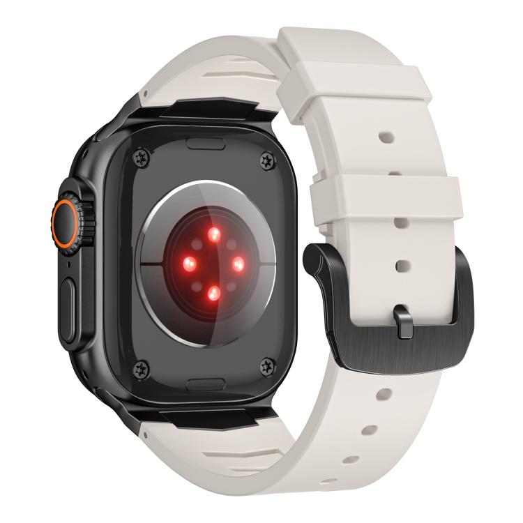 For Apple Watch Ultra / Ultra 2 49mm Stainless Steel Buckle Fluororubber Watch Band(Starlight Black) by bashfashion