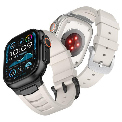 For Apple Watch Ultra / Ultra 2 49mm Stainless Steel Buckle Fluororubber Watch Band(Starlight Black) by bashfashion