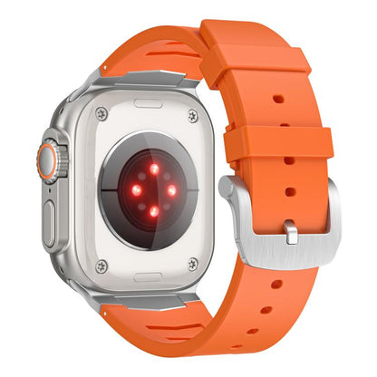 For Apple Watch Ultra / Ultra 2 49mm Stainless Steel Buckle Fluororubber Watch Band(Orange Silver) by bashfashion