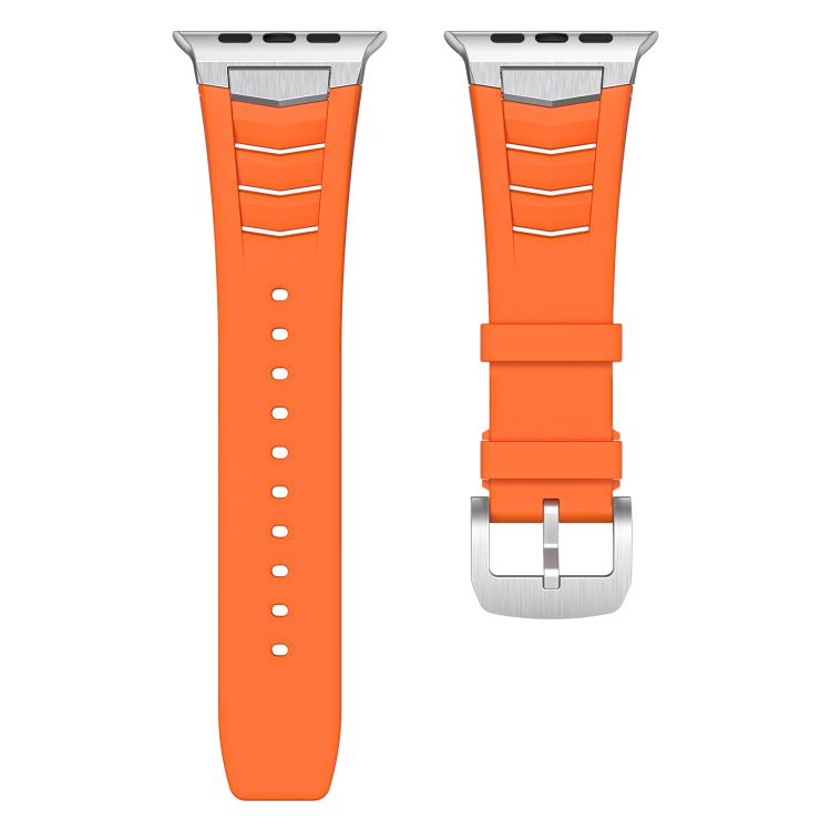 For Apple Watch Ultra / Ultra 2 49mm Stainless Steel Buckle Fluororubber Watch Band(Orange Silver) by bashfashion