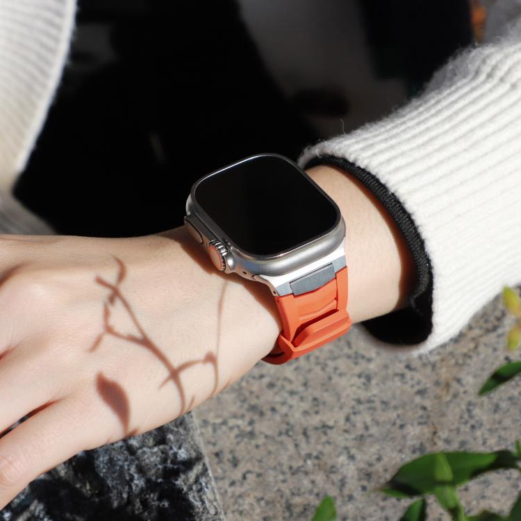 For Apple Watch Ultra / Ultra 2 49mm Stainless Steel Buckle Fluororubber Watch Band(Orange Silver) by bashfashion