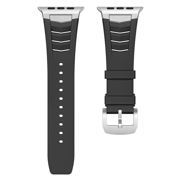 For Apple Watch Ultra / Ultra 2 49mm Stainless Steel Buckle Fluororubber Watch Band(Black Silver) by bashfashion