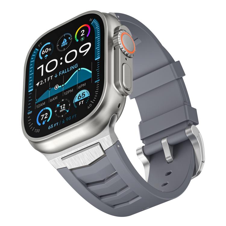 For Apple Watch Ultra / Ultra 2 49mm Stainless Steel Buckle Fluororubber Watch Band(Grey Silver) by bashfashion