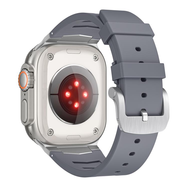 For Apple Watch Ultra / Ultra 2 49mm Stainless Steel Buckle Fluororubber Watch Band(Grey Silver) by bashfashion
