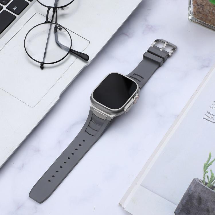 For Apple Watch Ultra / Ultra 2 49mm Stainless Steel Buckle Fluororubber Watch Band(Grey Silver) by bashfashion