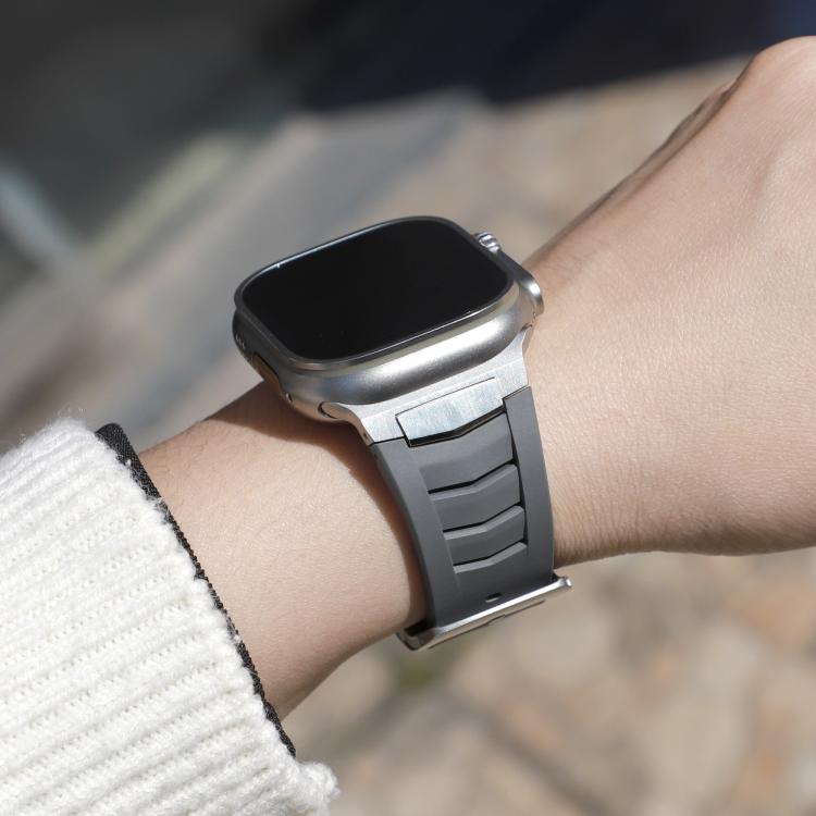 For Apple Watch Ultra / Ultra 2 49mm Stainless Steel Buckle Fluororubber Watch Band(Grey Silver) by bashfashion