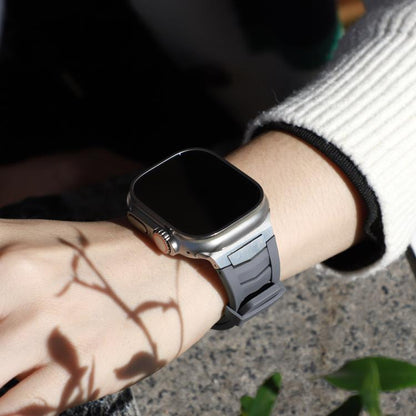 For Apple Watch Ultra / Ultra 2 49mm Stainless Steel Buckle Fluororubber Watch Band(Grey Silver) by bashfashion