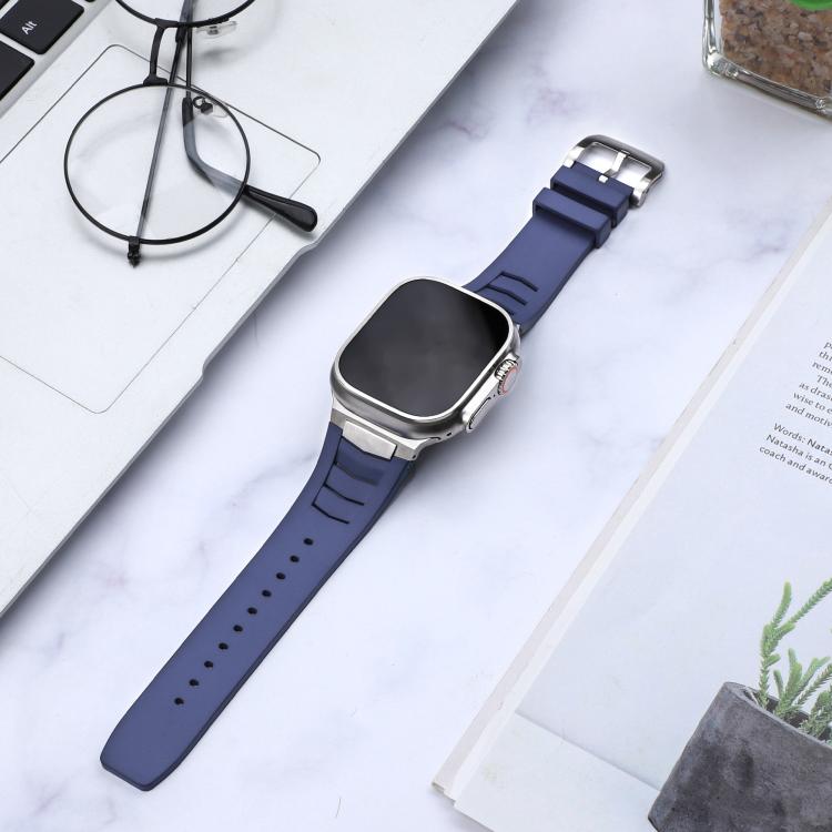 For Apple Watch Ultra / Ultra 2 49mm Stainless Steel Buckle Fluororubber Watch Band(Blue Silver) by bashfashion