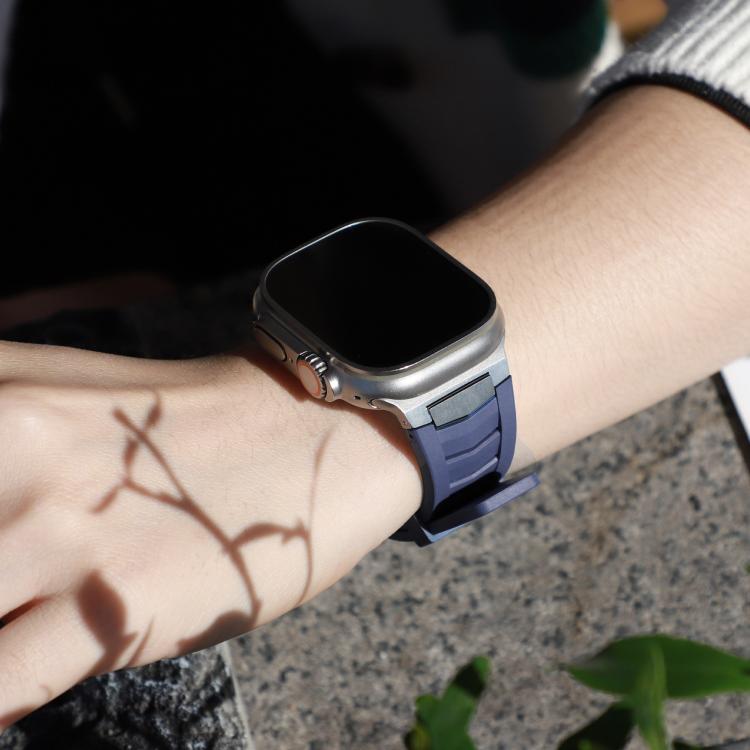 For Apple Watch Ultra / Ultra 2 49mm Stainless Steel Buckle Fluororubber Watch Band(Blue Silver) by bashfashion