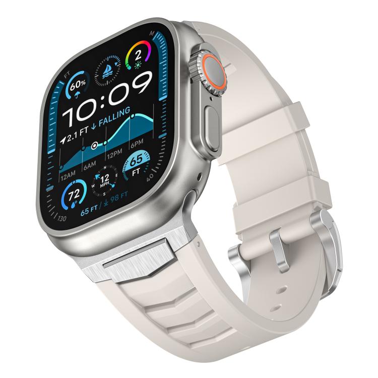 For Apple Watch Ultra / Ultra 2 49mm Stainless Steel Buckle Fluororubber Watch Band(Starlight Silver) by bashfashion