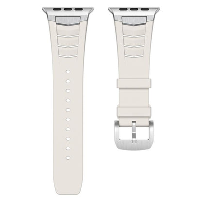For Apple Watch Ultra / Ultra 2 49mm Stainless Steel Buckle Fluororubber Watch Band(Starlight Silver) by bashfashion