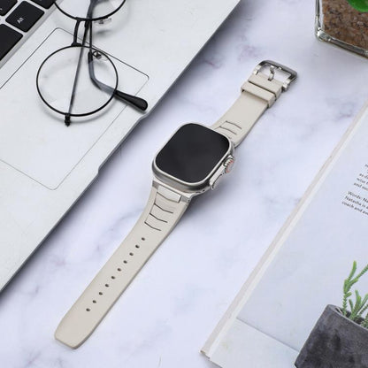 For Apple Watch Ultra / Ultra 2 49mm Stainless Steel Buckle Fluororubber Watch Band(Starlight Silver) by bashfashion