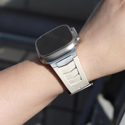 For Apple Watch Ultra / Ultra 2 49mm Stainless Steel Buckle Fluororubber Watch Band(Starlight Silver) by bashfashion