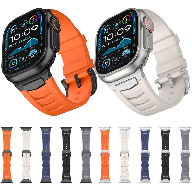 For Apple Watch Ultra / Ultra 2 49mm Stainless Steel Buckle Fluororubber Watch Band(Orange Silver) by bashfashion