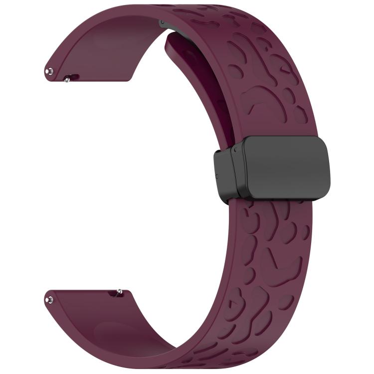 22mm Kalebol Universal Leopard Print Magnetic Folding Buckle Silicone Strap(Wine Red) by Kalebol