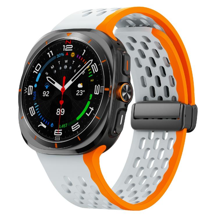 For Samsung Galaxy Watch Ultra 47mm / Ultra 2025 Kalebol Mesh Magnetic Silicone Watch Strap(Wild Path Gray Orange) by Kalebol